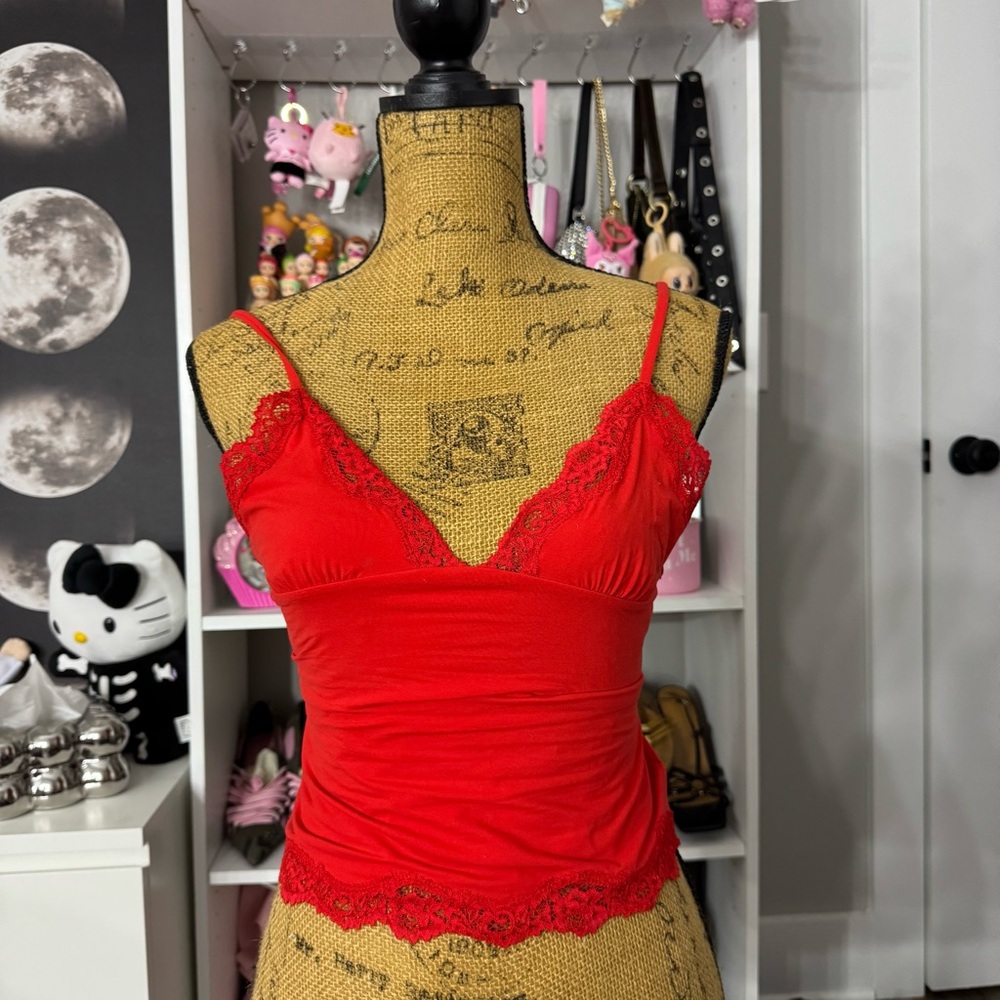 SKIMS Red Lace Trim Tank Top